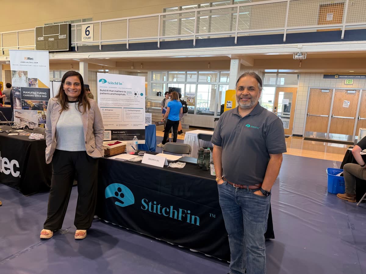 The StitchFin booth at the Georgia Tech Fall 2026 career fair